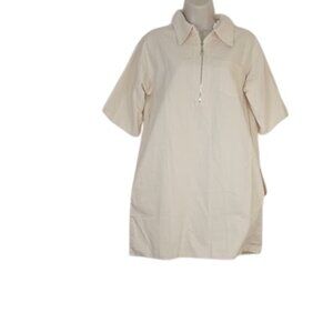 Little Mountain Women Cordova Mini Shirt Dress in Natural Zip Neck Pockets S New